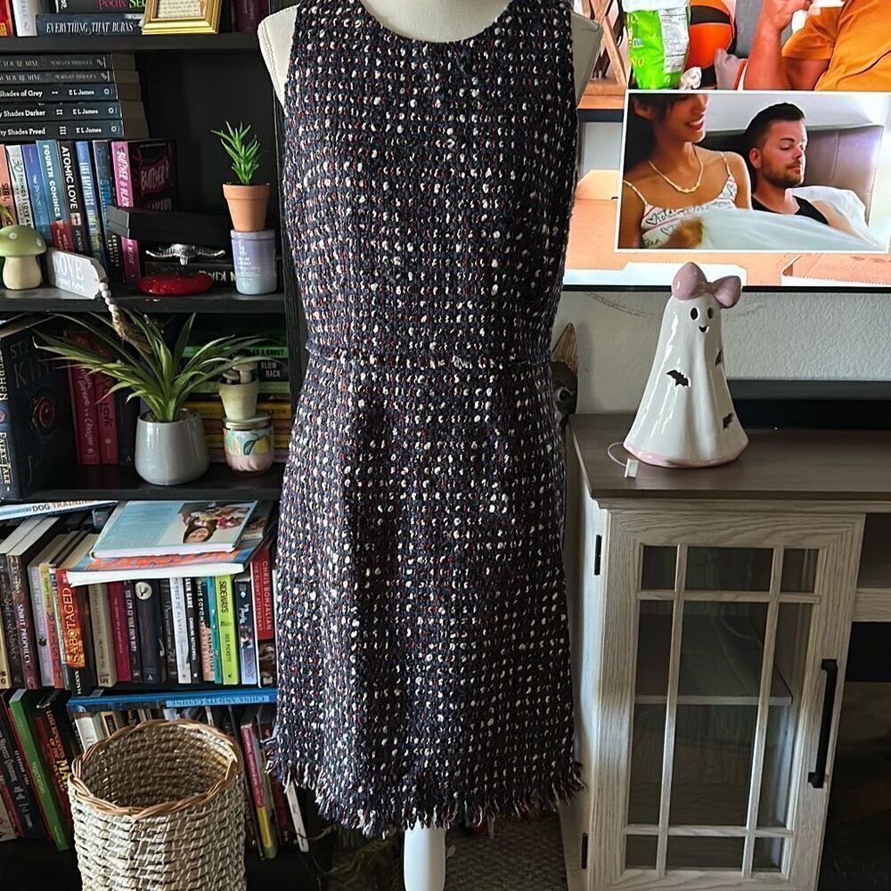 Per Se By Carlisle Size 6 Navy Blue & Red Tweed Dress